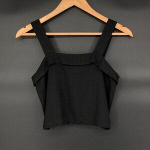 American Eagle Linen Blend Smocked Back Crop Tank Top XS Black Coastal Beach